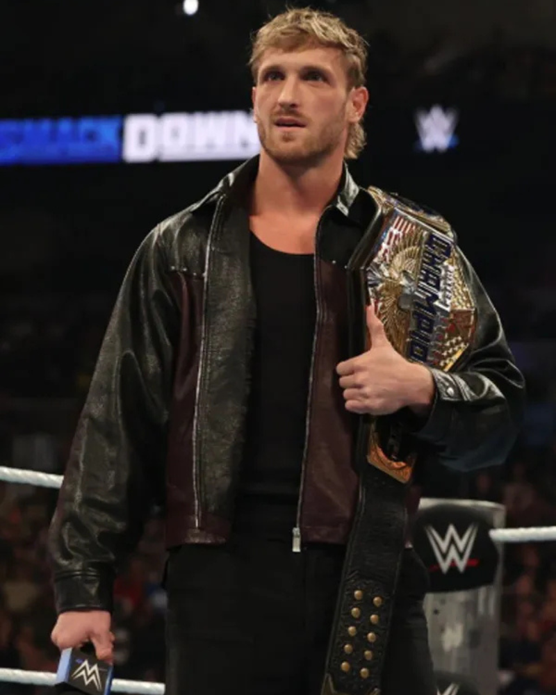 Logan Paul WWE RAW Black and Maroon Leather Jacket