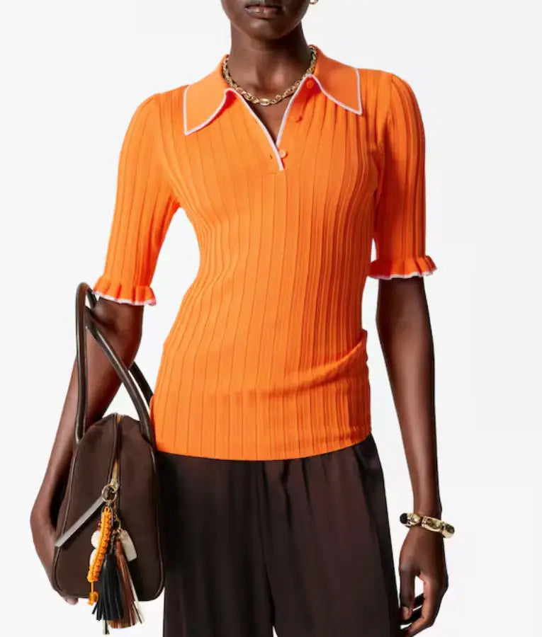 Loose Women 2025 Charlene White Rib Knit Polo Shirt