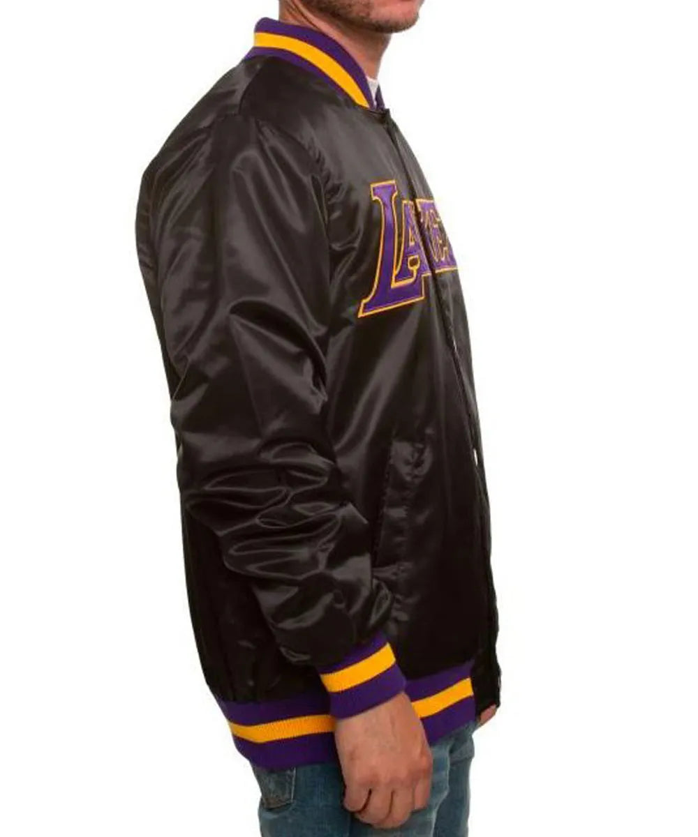 Los Angeles Lakers Black Bomber Satin Jacket