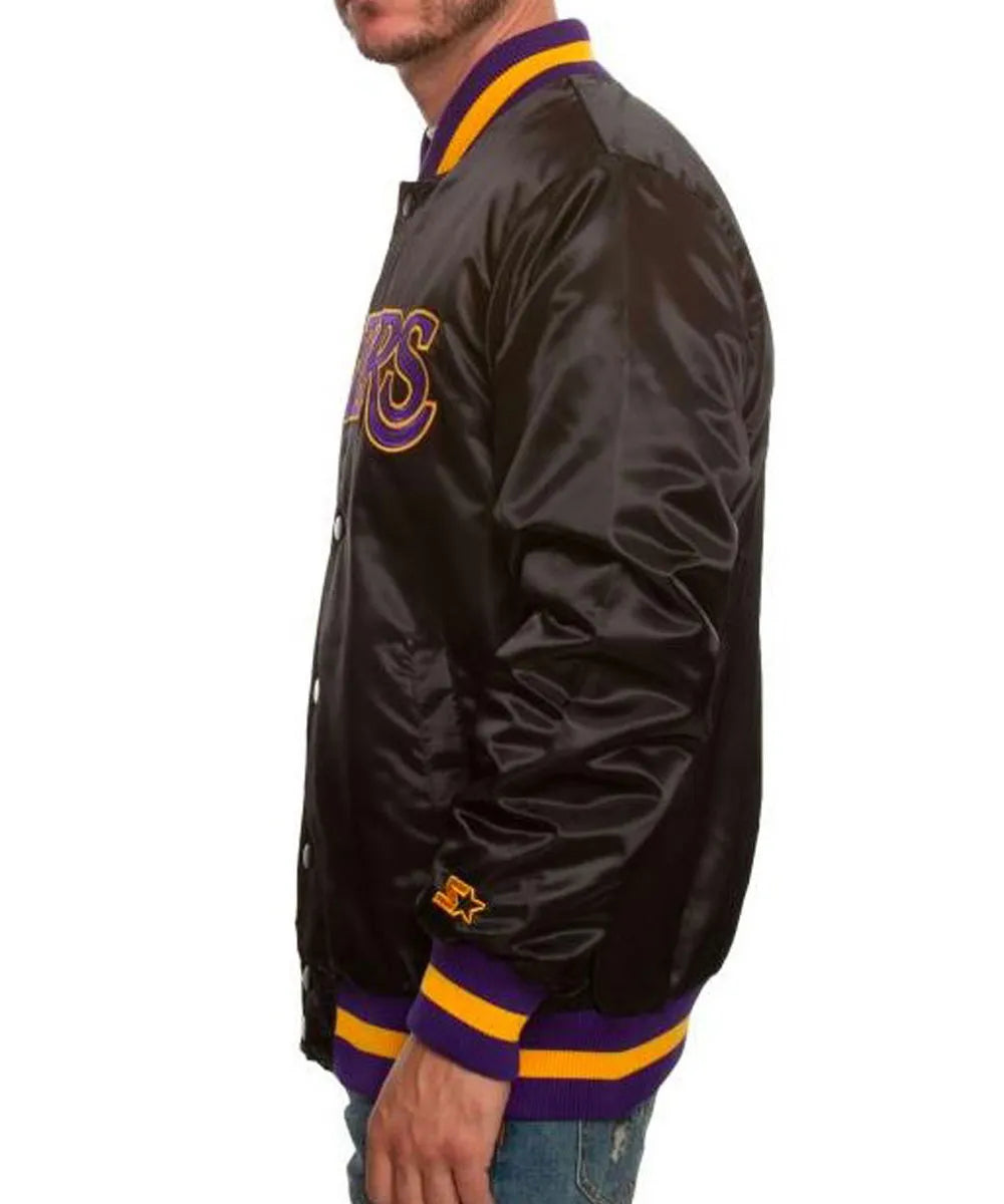 Los Angeles Lakers Black Bomber Satin Jacket