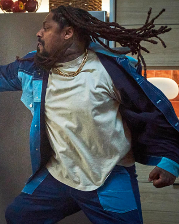 Love Hurts 2025 Marshawn Lynch Blue Patchwork Jacket