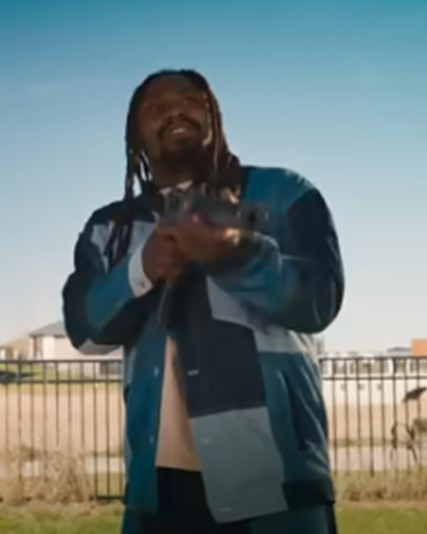 Love Hurts 2025 Marshawn Lynch Blue Patchwork Jacket