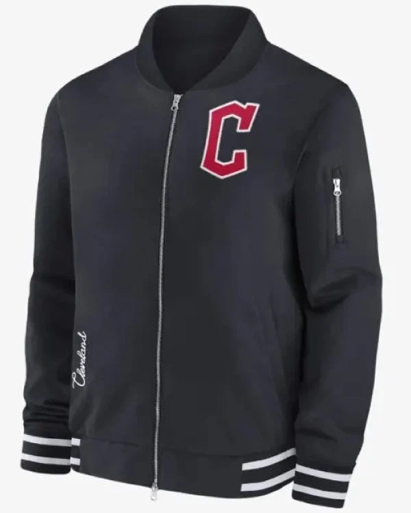 MLB Cleveland Guardians Zip-Up Black Bomber Jacket