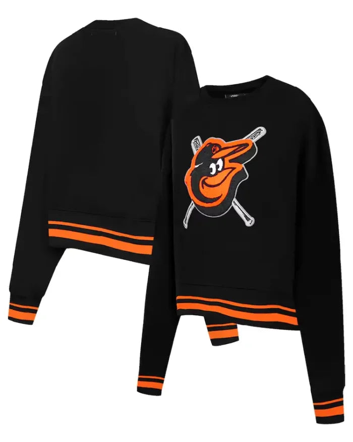 MLB Baltimore Orioles Black Mash Up Cropped Sweatshirt