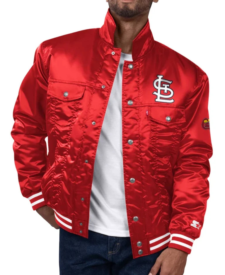 MLB St. Louis Cardinals Starter X Levi’s Red Satin Trucker Jacket