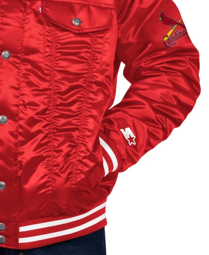 MLB St. Louis Cardinals Starter X Levi’s Red Satin Trucker Jacket