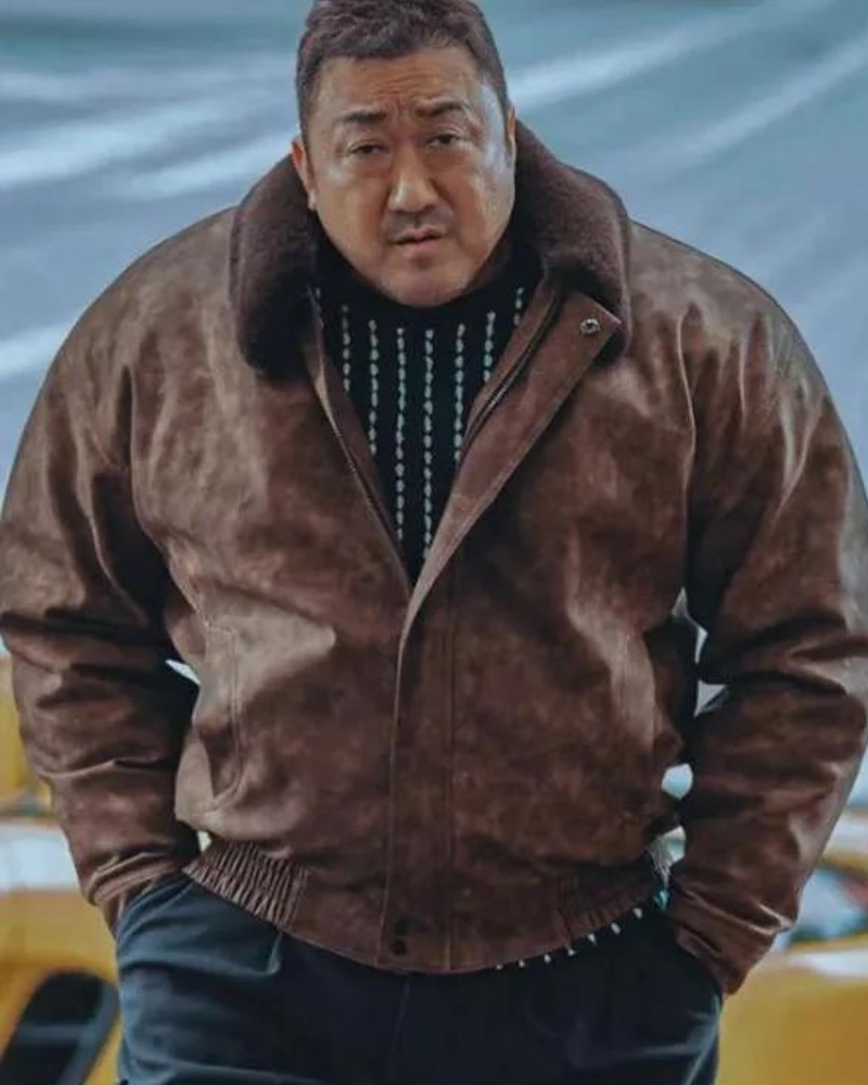 Ma Dong-seok The Roundup Punishment Brown Leather Jacket