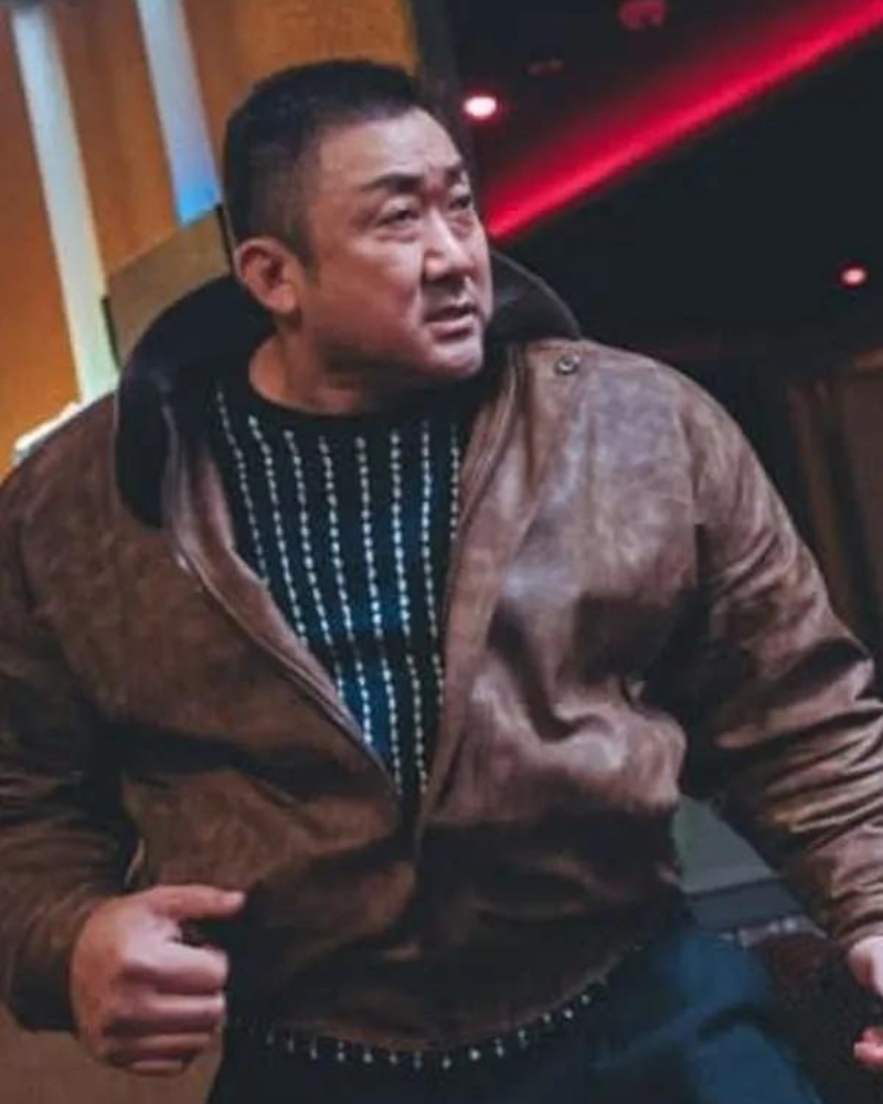 Ma Dong-seok The Roundup Punishment Brown Leather Jacket