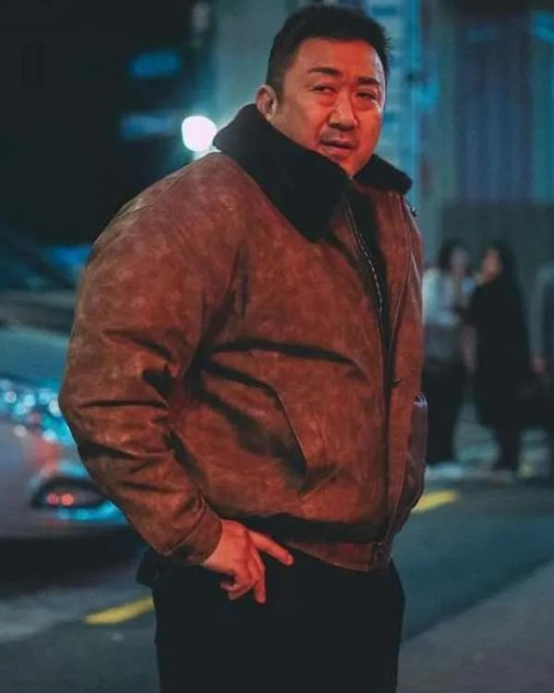 Ma Dong-seok The Roundup Punishment Brown Leather Jacket