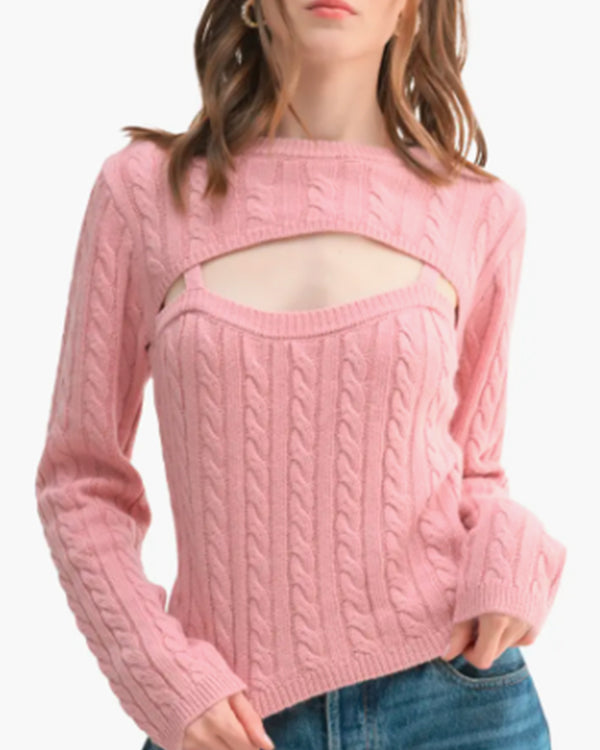 Manhã CM 2025 Gisela Serrano Pink Cable Knit Cutout Sweater