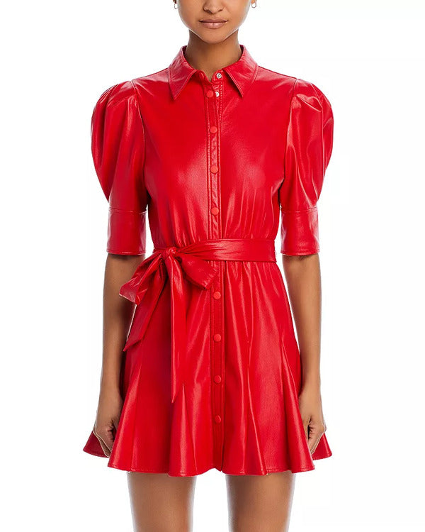 MargoStarlingTV-SeriesNoGoodDeedS01LindaCardelliniRedLeatherBeltedMiniDress