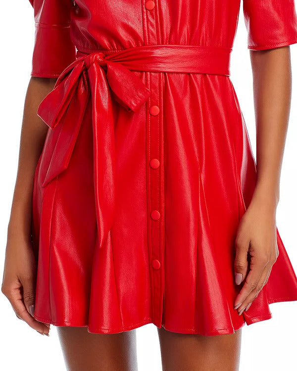 MargoStarlingTV-SeriesNoGoodDeedS01LindaCardelliniRedLeatherBeltedMiniDresss