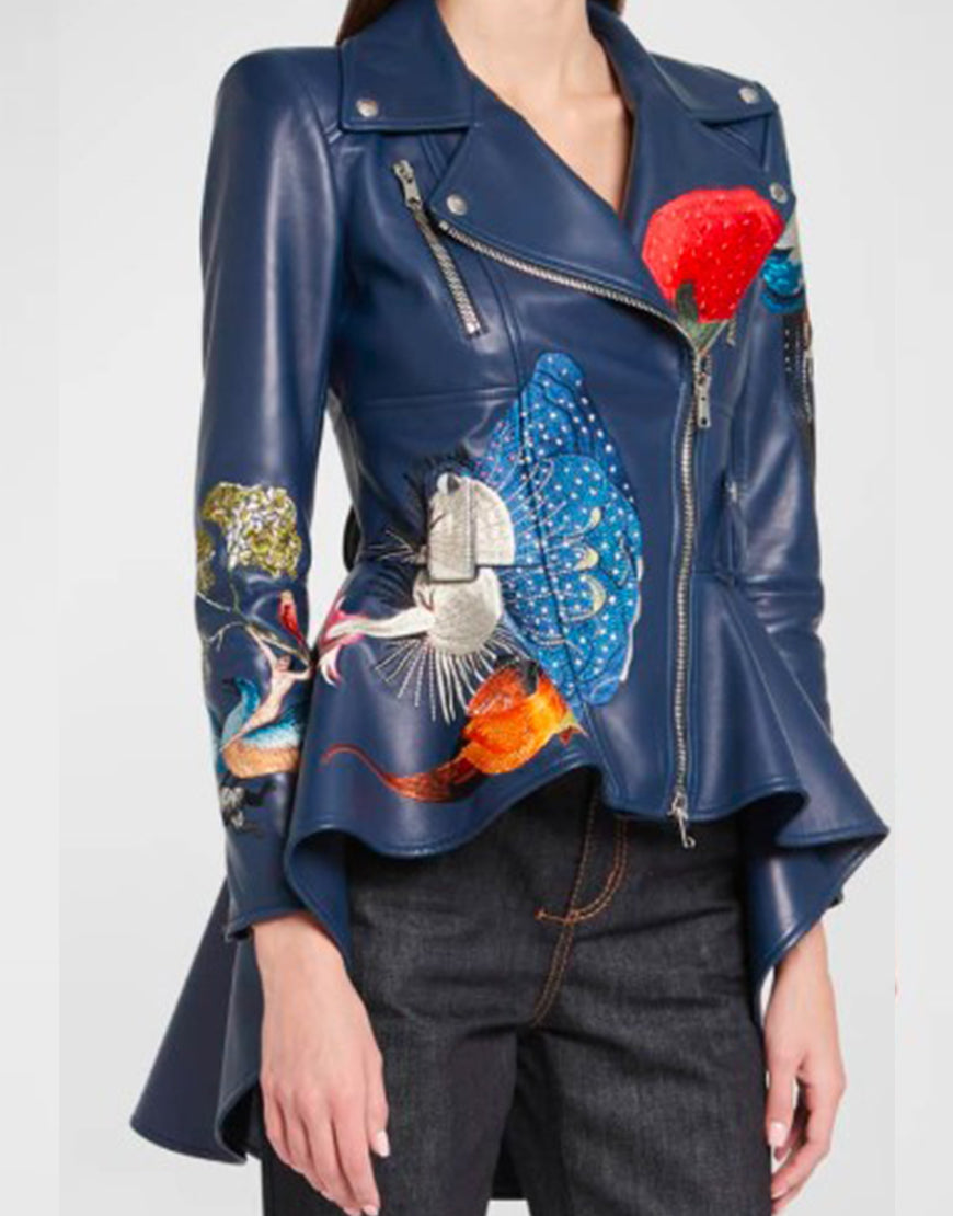 MargoTVSeriesNoGoodDeed2024LindaCardelliniLeatherPeplumBikerJacket