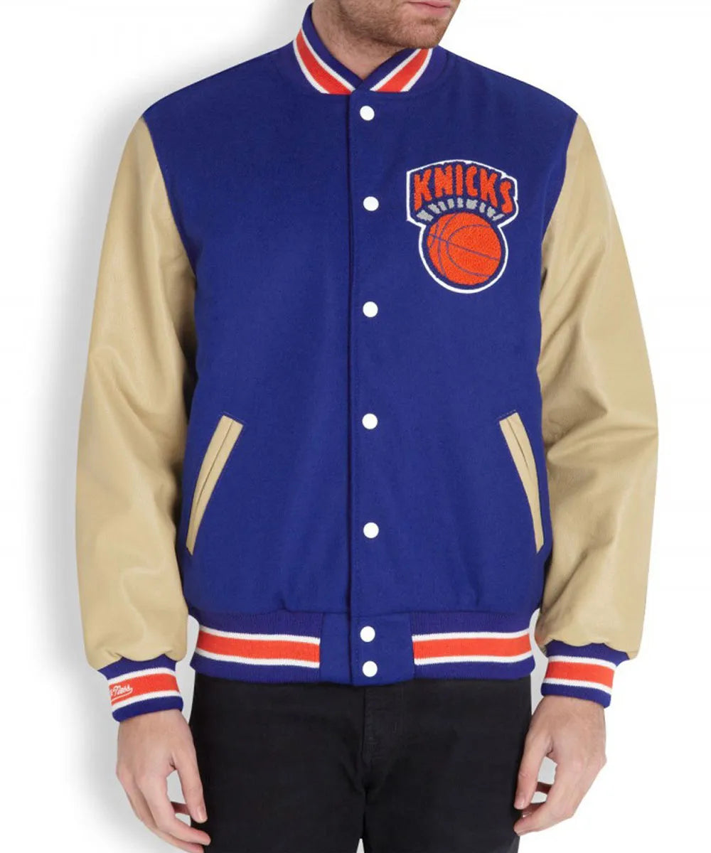 Men’s New York Knicks Blue Letterman Jacket