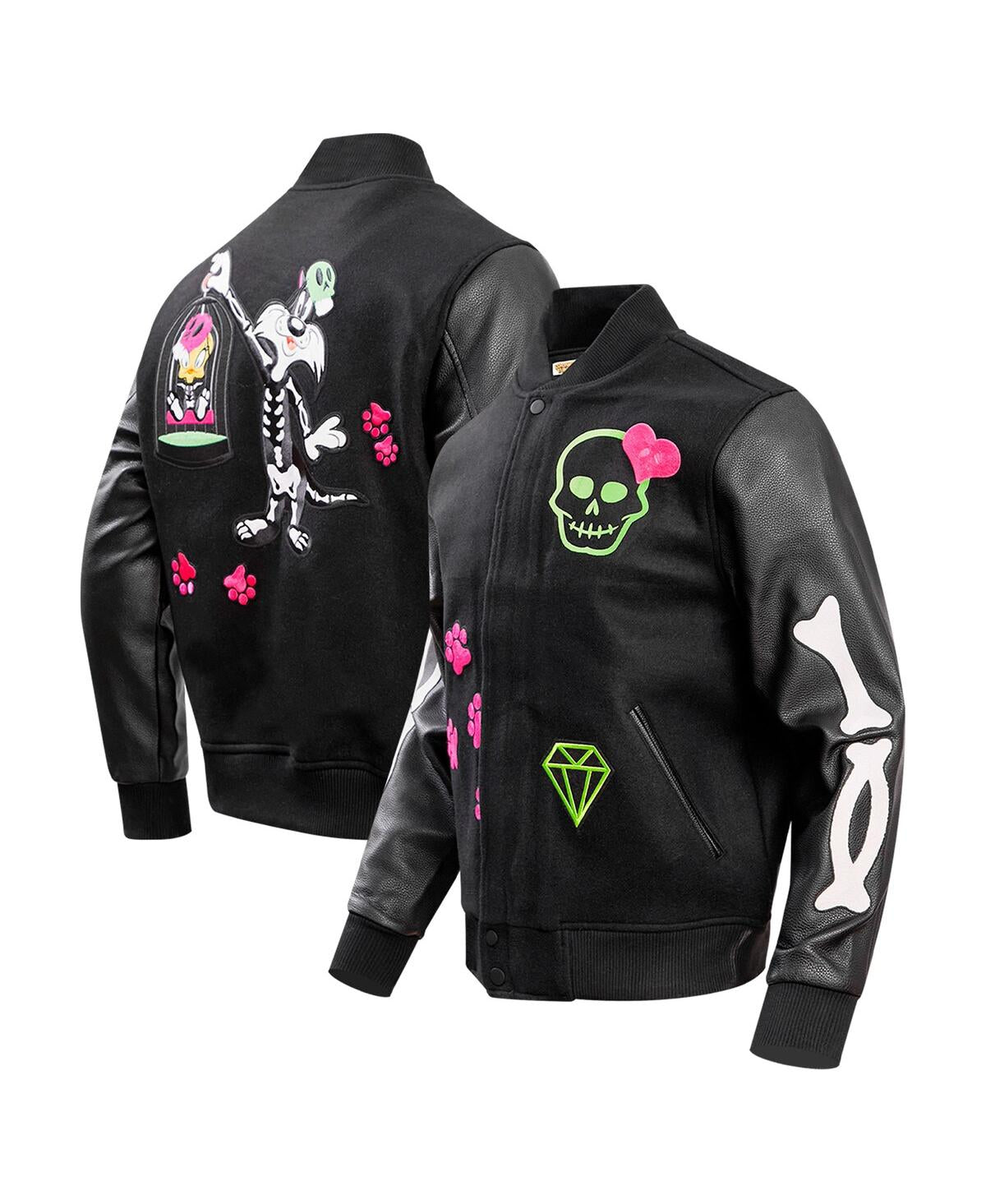Men’s Black Looney Tunes Sylvester Varsity Full-snap Jacket