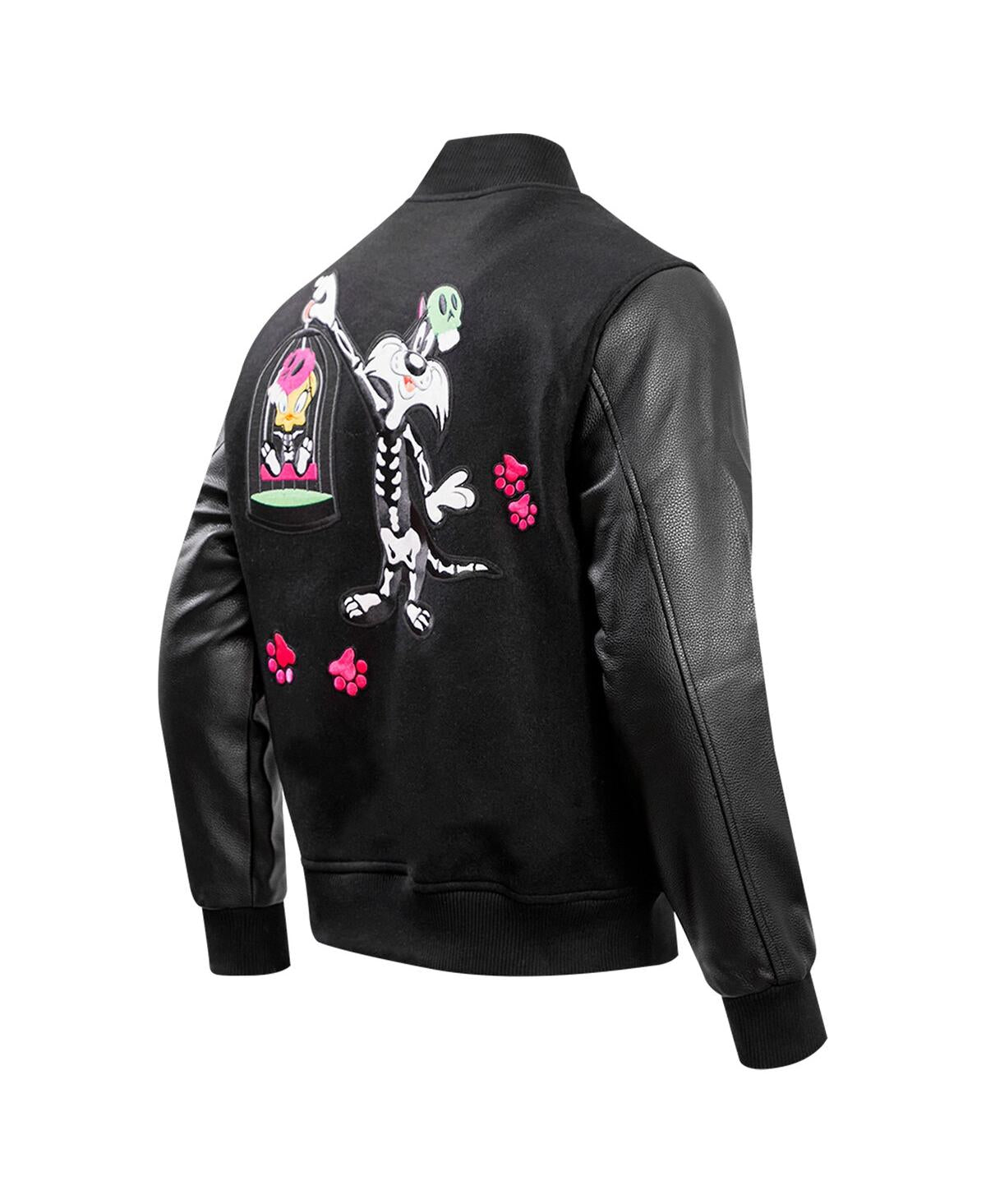 Men’s Black Looney Tunes Sylvester Varsity Full-snap Jacket