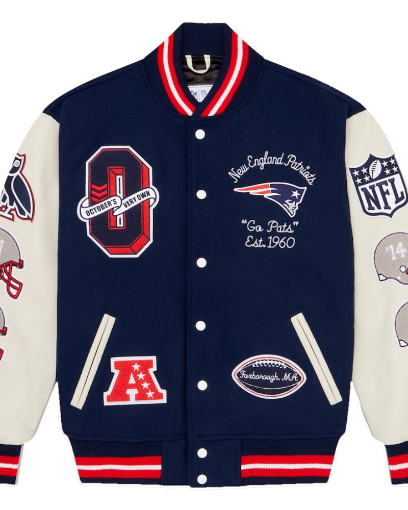 Men’s Ovo X Nfl Navy New England Patriots Full-snap Varsity Jacket