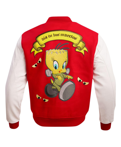 Men’s Red Looney Tunes Franken Tweety Varsity Full-snap Jacket