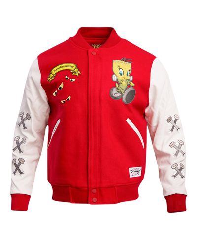 Men’s Red Looney Tunes Franken Tweety Varsity Full-snap Jacket