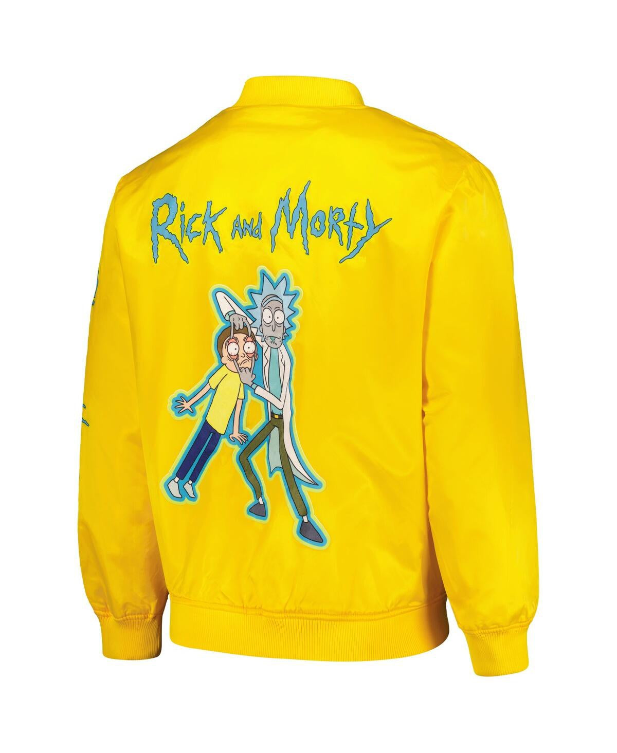 Men’s Yellow Rick And Morty Graphic Satin Full-snap Jacket