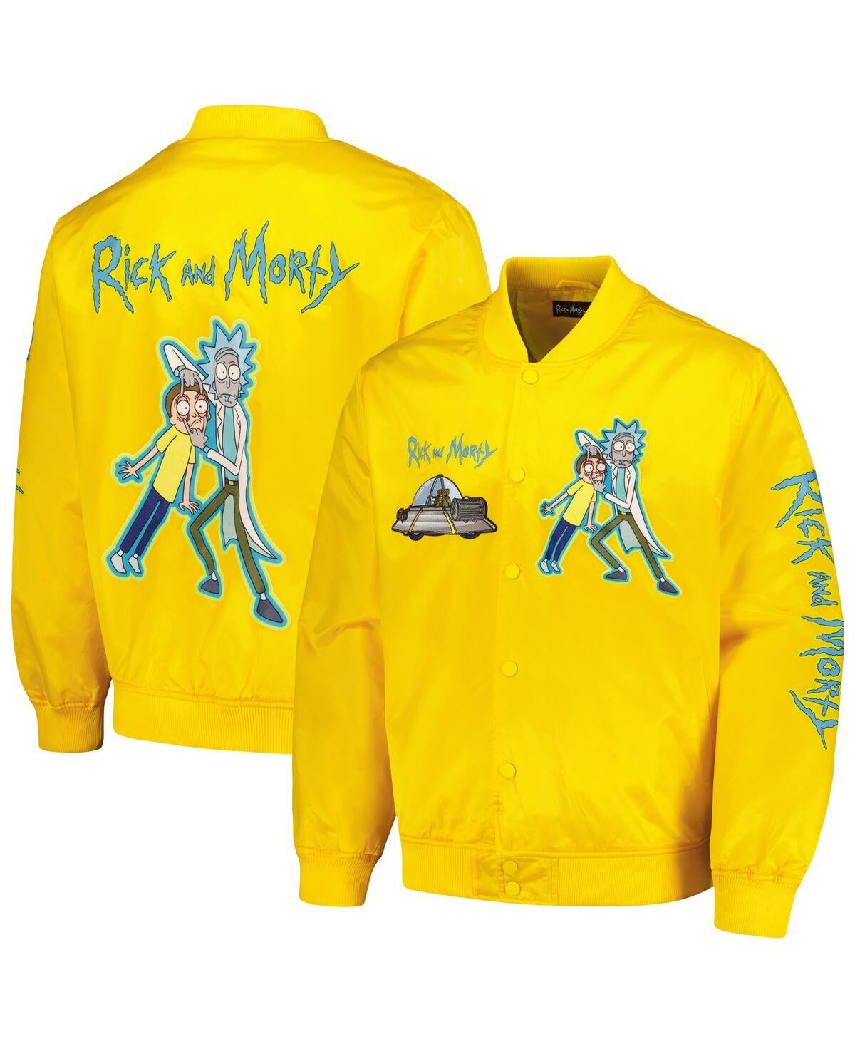 Men’s Yellow Rick And Morty Graphic Satin Full-snap Jacket