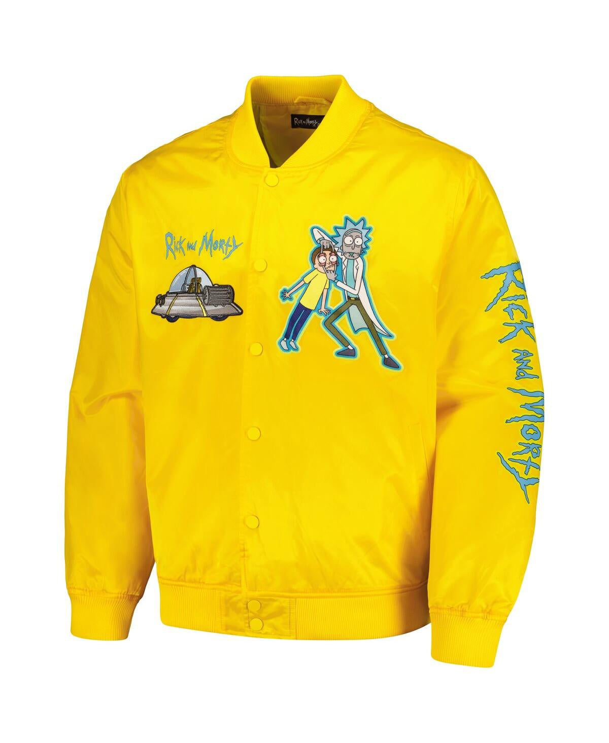 Men’s Yellow Rick And Morty Graphic Satin Full-snap Jacket