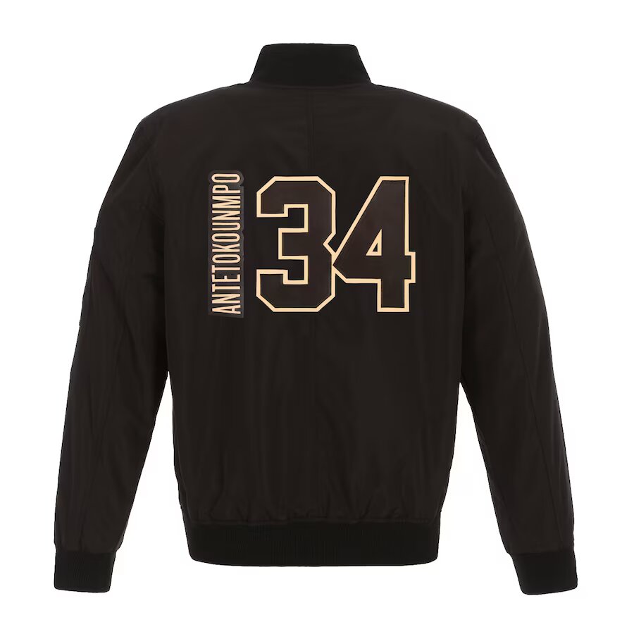 Men's Milwaukee Bucks Giannis Antetokounmpo Fanatics Black Player Full-Zip Bomber Jacket