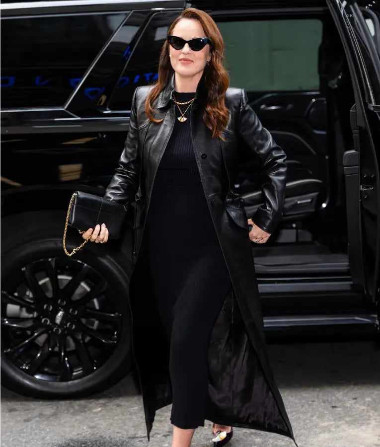 Michelle Dockery NYC 2025 Black Long Coat