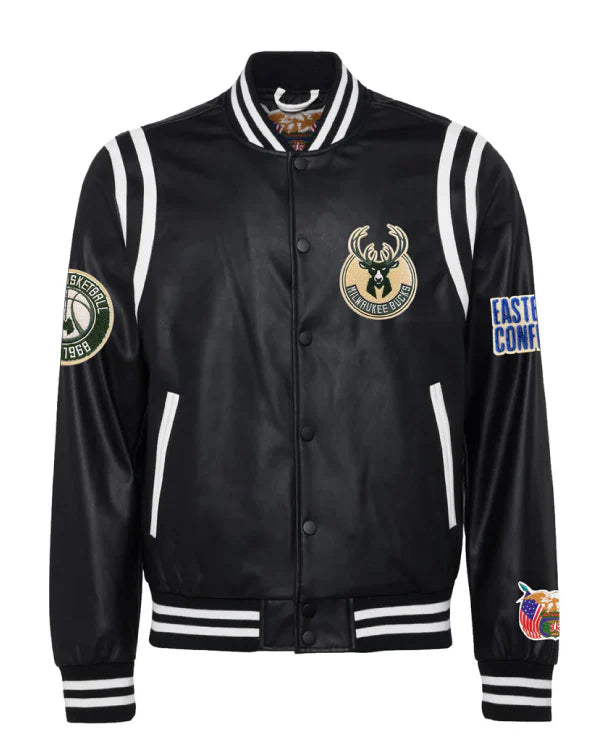 Milwaukee Bucks Black/White Vegan Leather Jacket