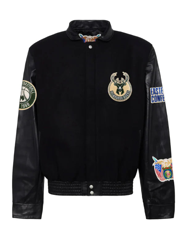 Milwaukee Bucks Black Wool & Leather Jacket