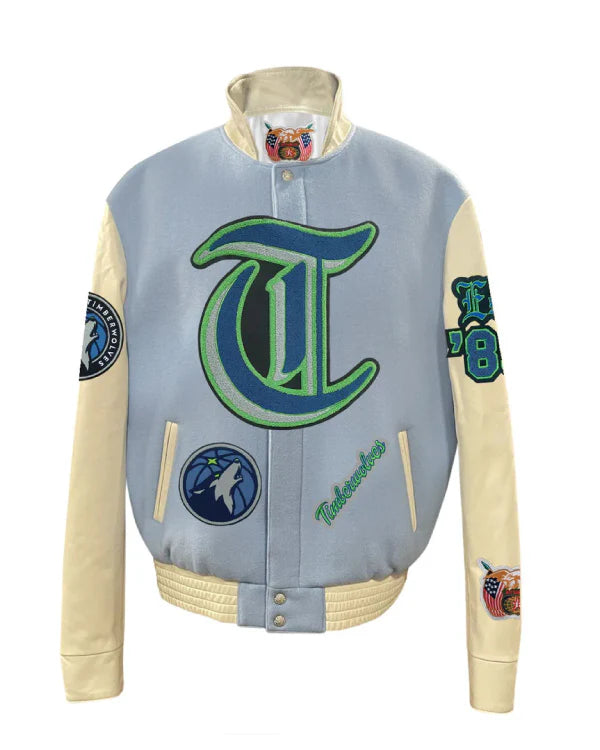 Minnesota Timberwolves Baby Blue Wool & Leather Jacket