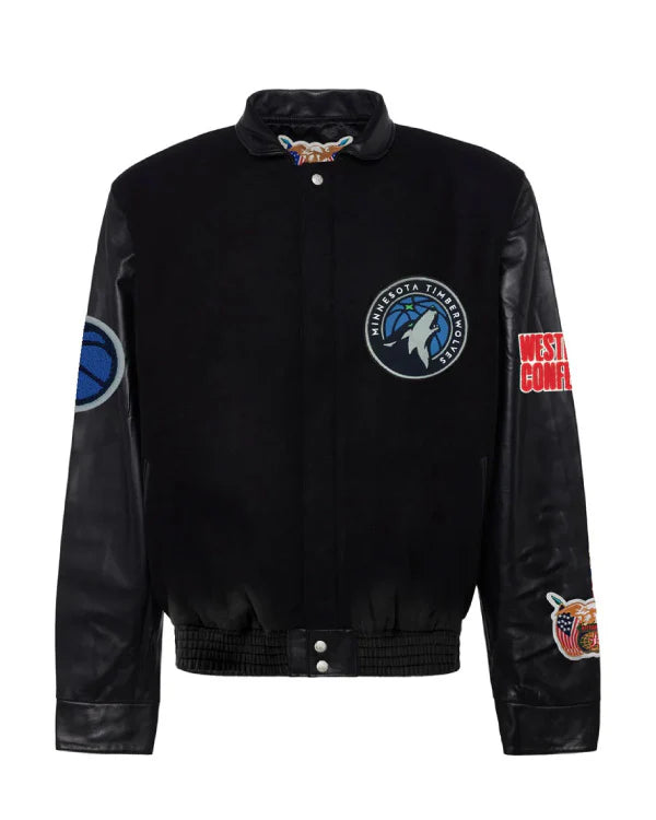 Minnesota Timberwolves Black Wool & Leather Jacket