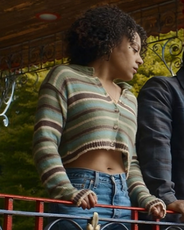 Missing You Rosalind Eleazar Striped Cropped Cardigan