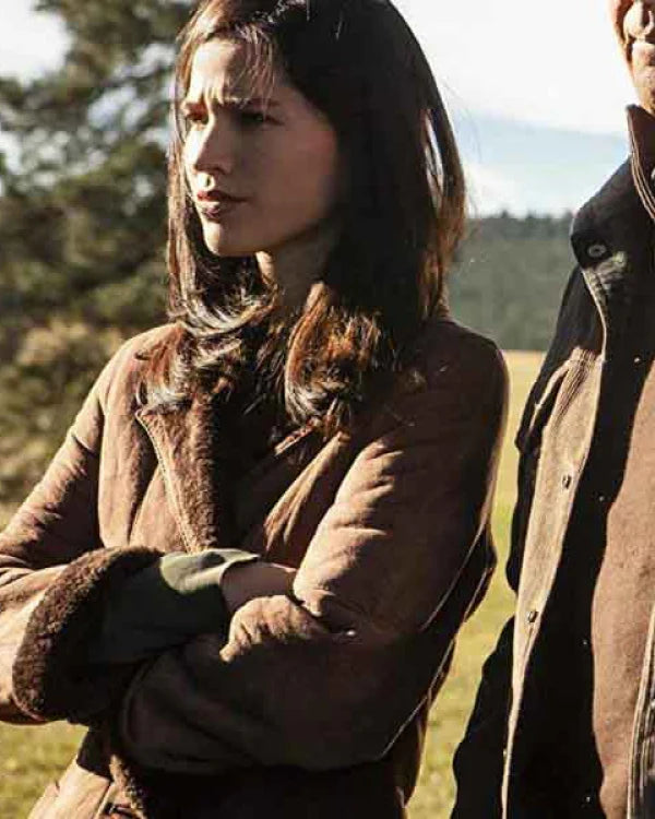 Monica Dutton Yellowstone Kelsey Asbille Brown Suede Leather Fur Coat