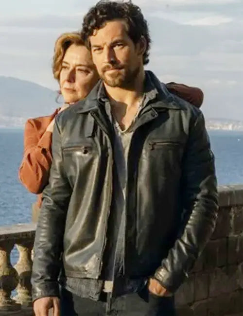 Inganno 2024 Giacomo Gianniotti Black Leather Jacket