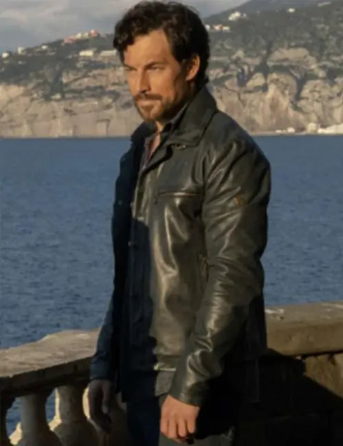 Inganno 2024 Giacomo Gianniotti Black Leather Jacket