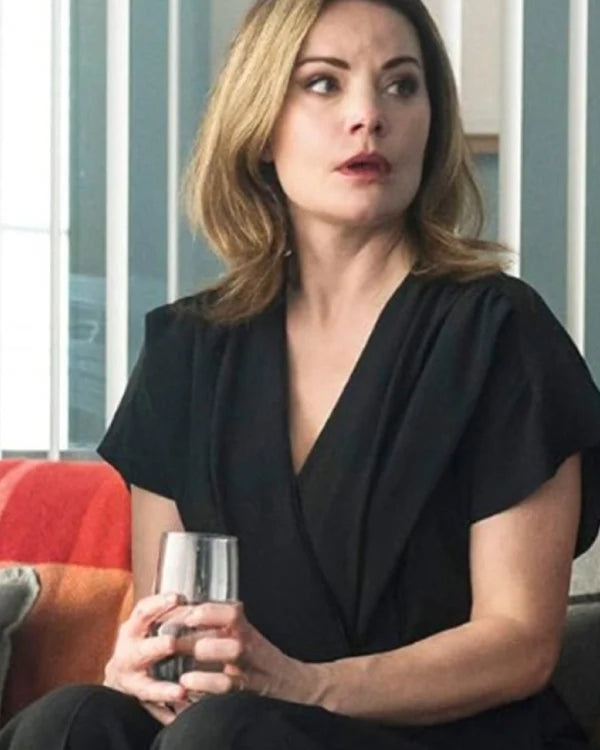 Emma O’brea Series Murder In A Small Town 2024 Erica Durance Black Wrap Jumpsuit