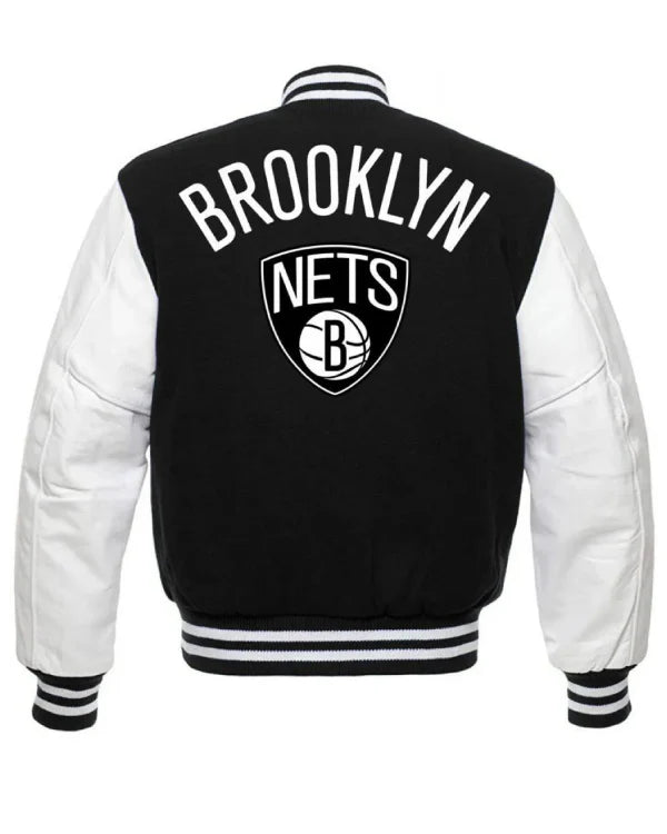 NBA Brooklyn Nets Letterman Black and White Jacket