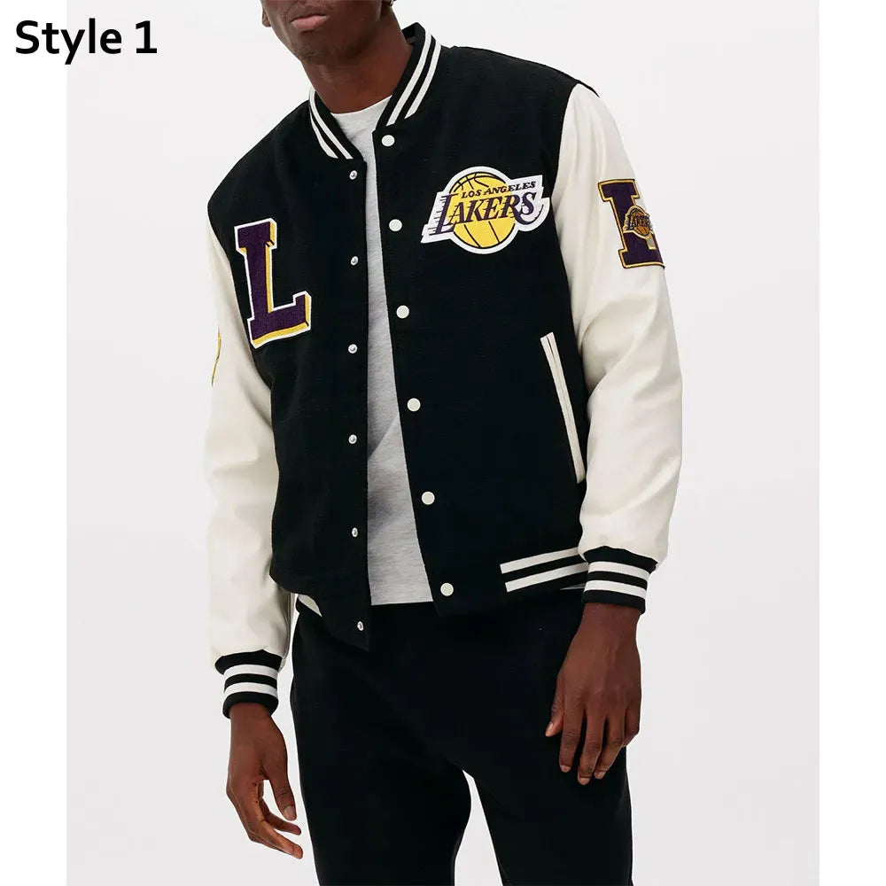 NBA LA Lakers Black and White Varsity Jacket
