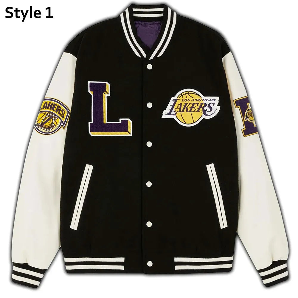NBA LA Lakers Black and White Varsity Jacket