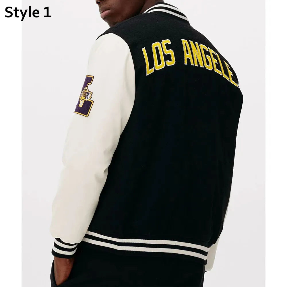NBA LA Lakers Black and White Varsity Jacket