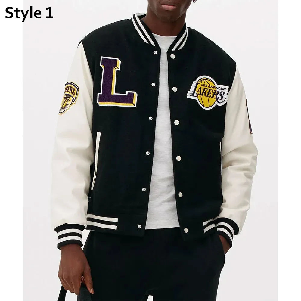NBA LA Lakers Black and White Varsity Jacket