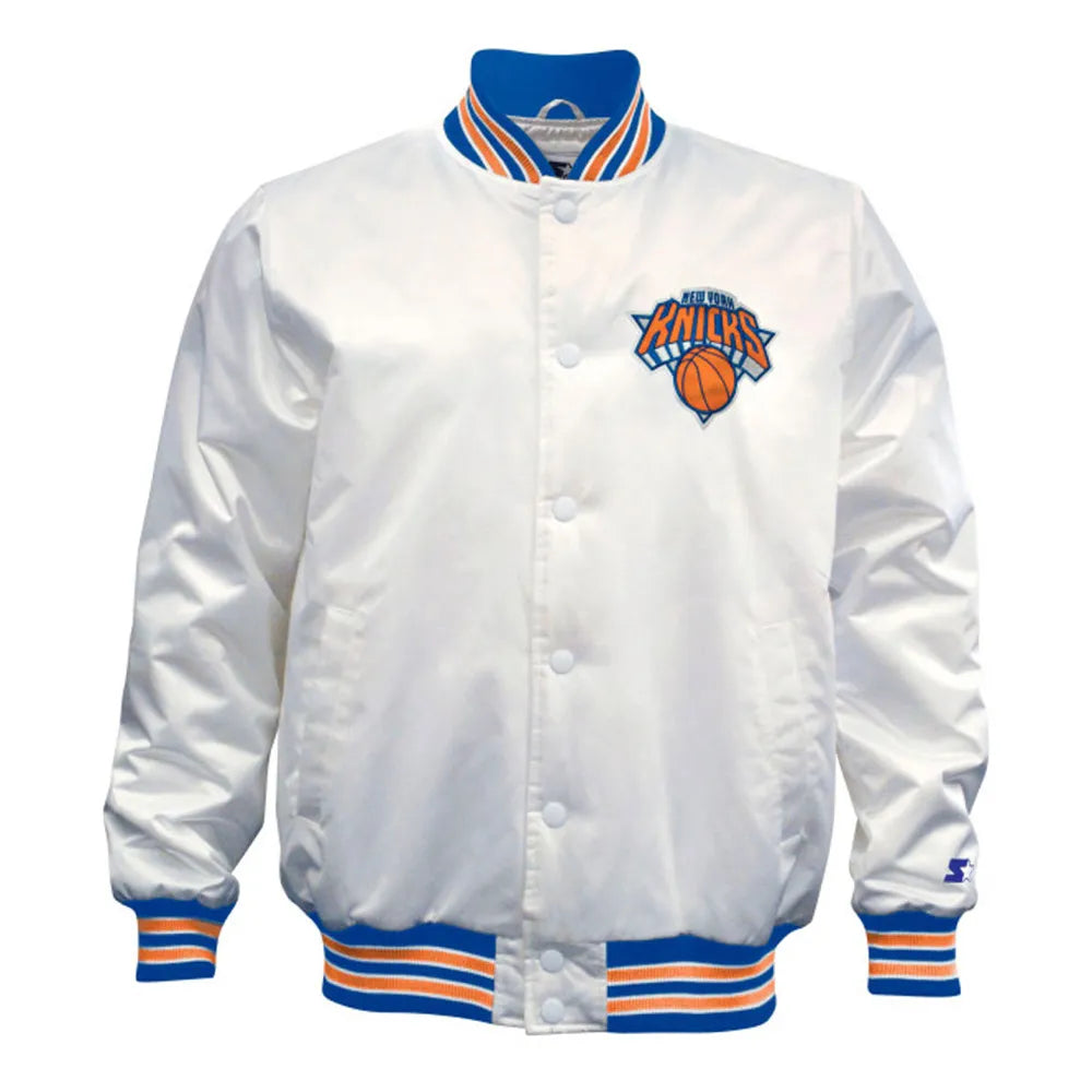 NY Knicks White Satin Jacket