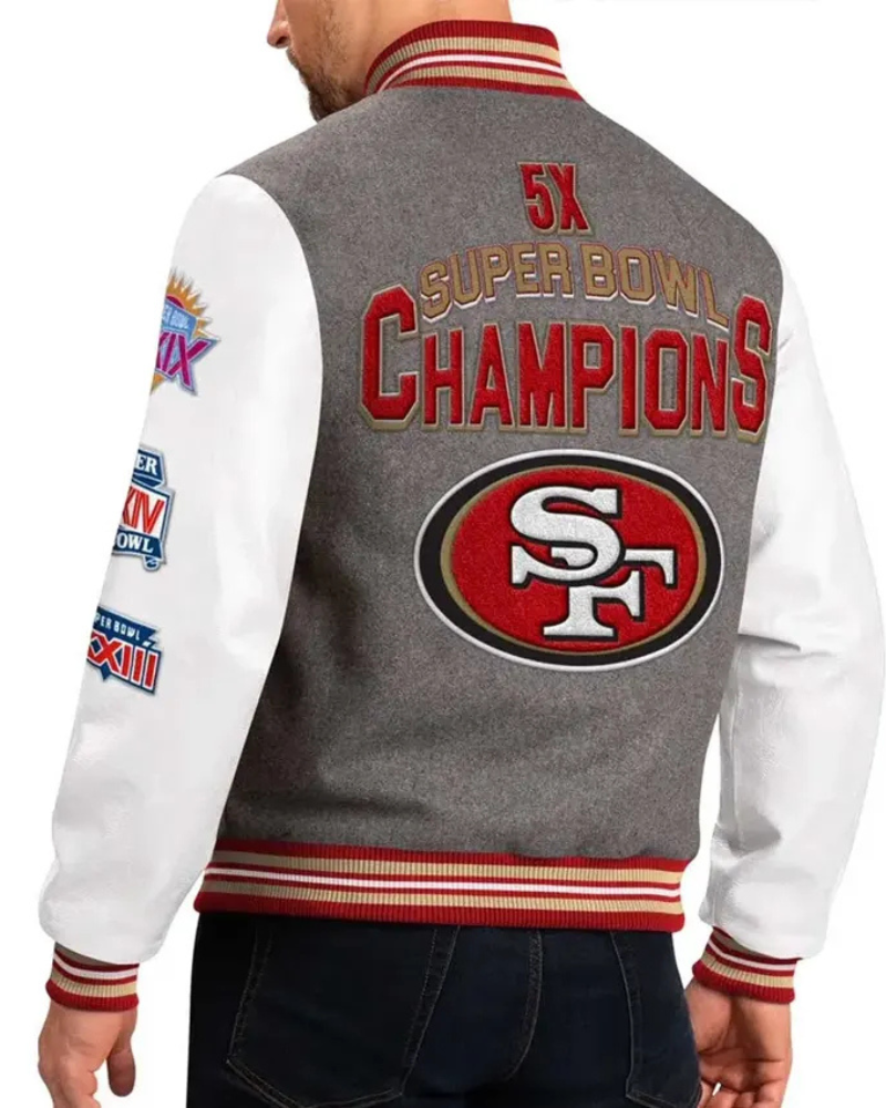 San Francisco 49ers Challenger Grey and White Varsity Jacket