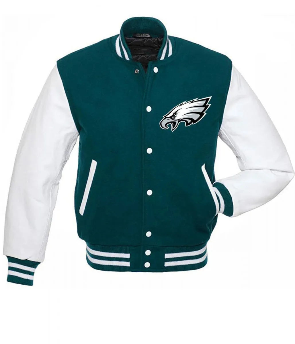 NFLPhiladelphiaEaglesLettermanVarsityGreenandWhiteJackets