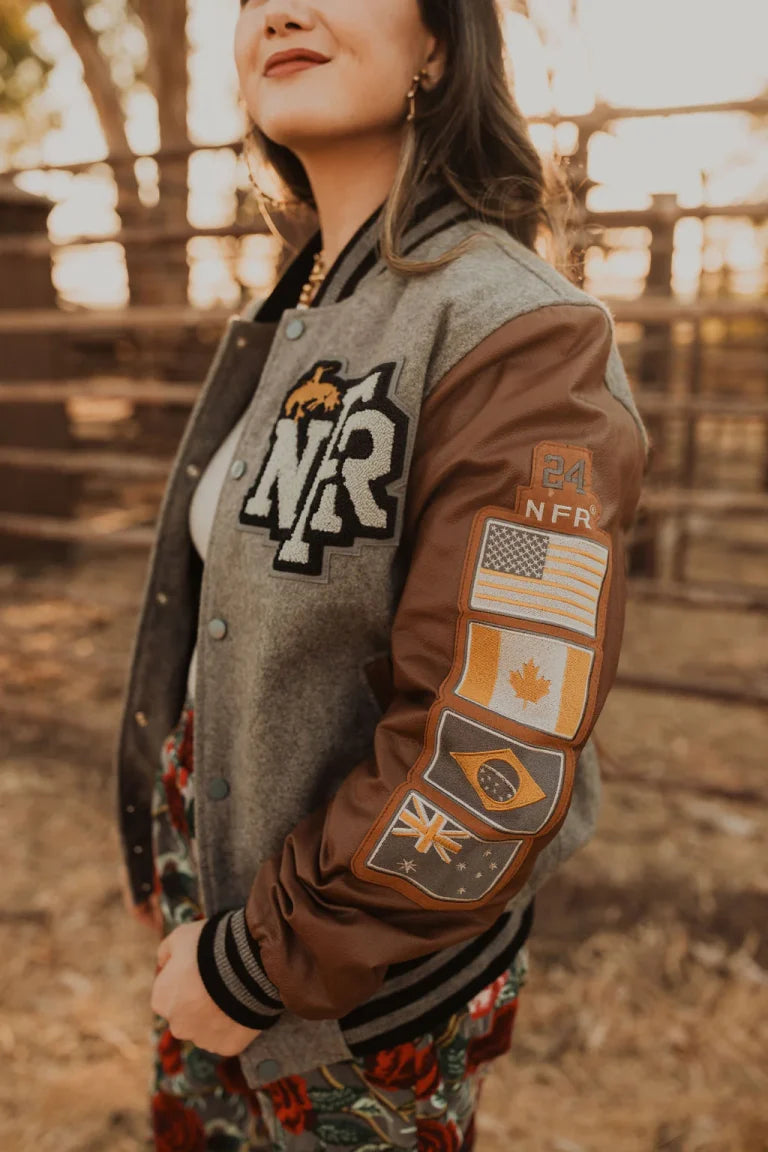 Rodeo NFR Las Vegas Brown Letterman Jacket