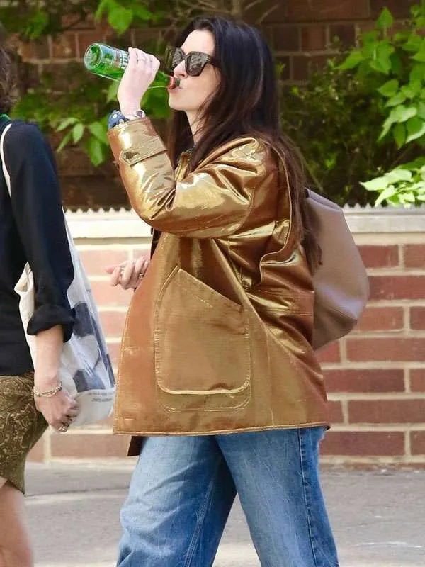 Anne Hathaway Metallic Gold Jacket