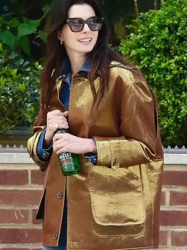 Anne Hathaway Metallic Gold Jacket
