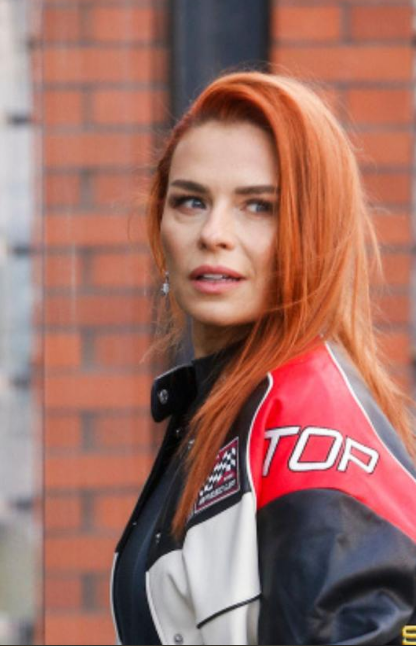 Natasza Urbanska Black White And Red Leather Jacket