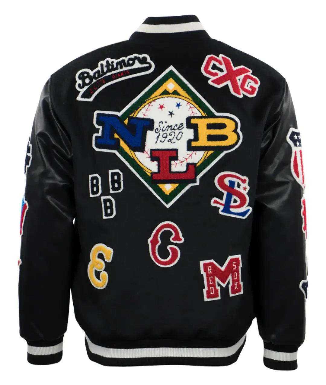 Negro League Baseball Allover Black Wool & Leather Varsity Jacket
